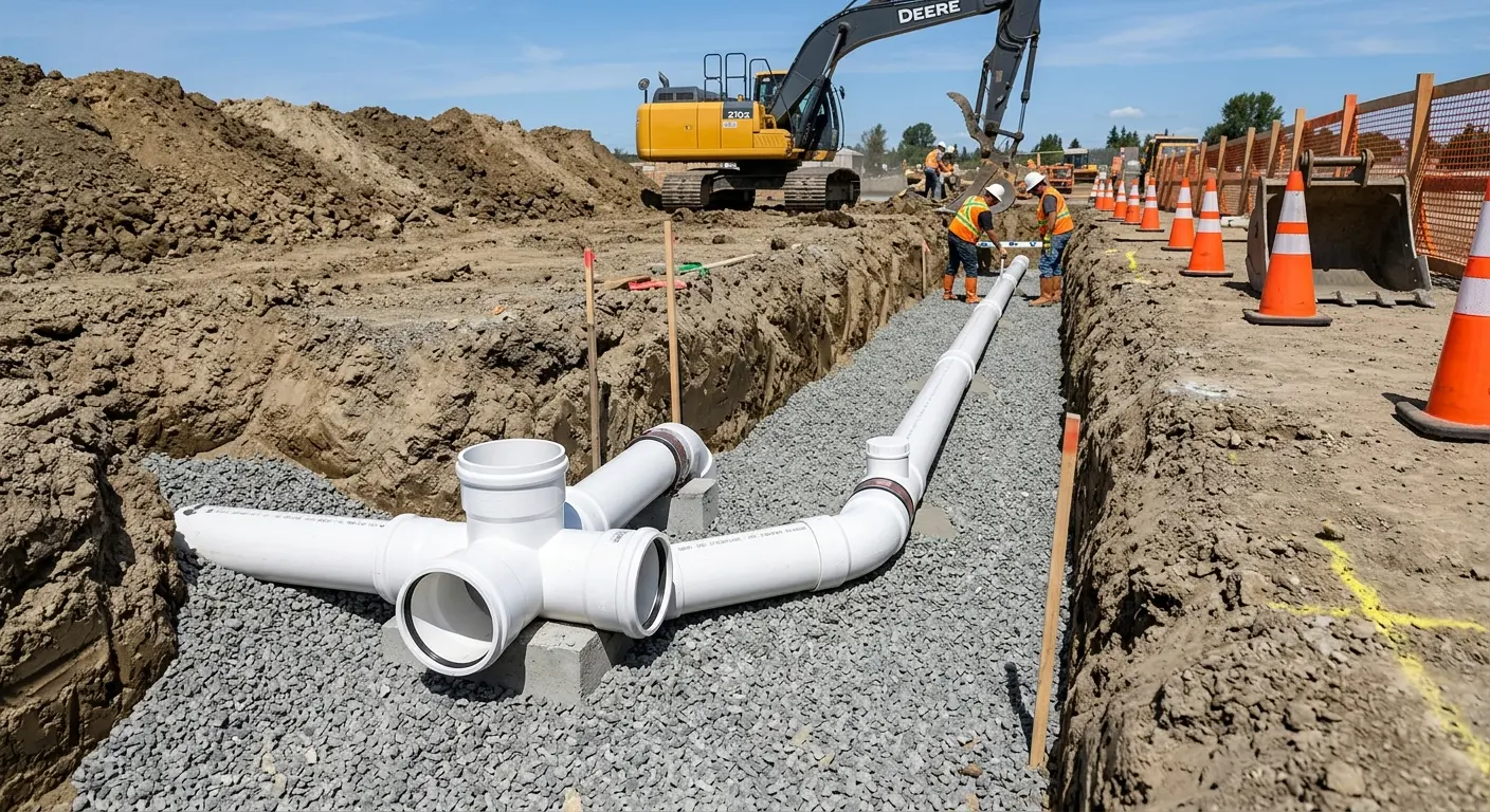New PVC sewer pipe installation in open trench for Commercial Drain Cleaning in Key West